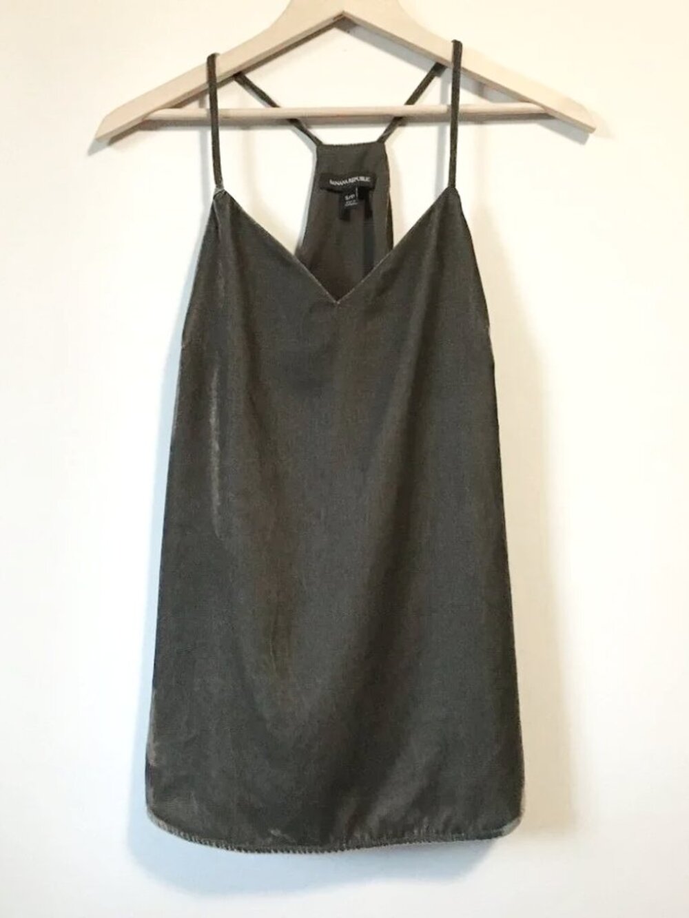 Banana Republic Dark Olive Velvet V-Neck Cami Tank Top Small Fairygrunge